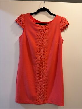 Darling Coral Lace-Front Mini Dress